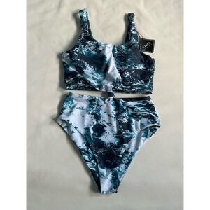 Zaful Bikini Set Size M‎ US 6 Blue Green Marble Ocean Swimsuit 2 Piece Tankini